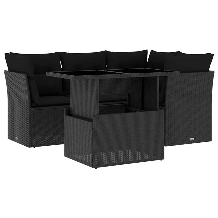 sofasæt til haven 5 dele med hynder polyrattan sort