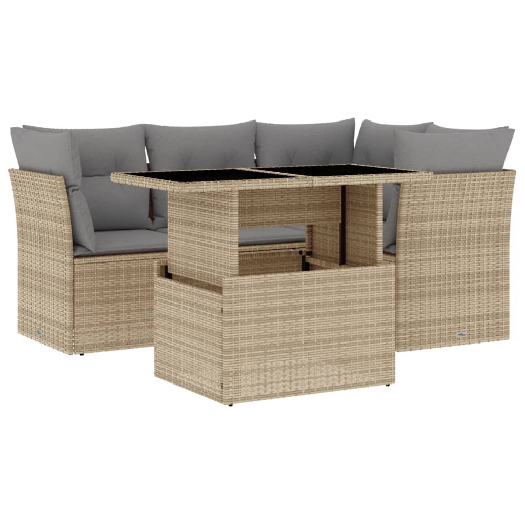 sofasæt til haven 5 dele med hynder polyrattan beige