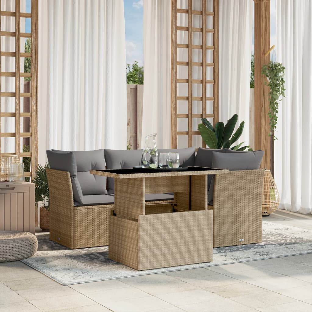 sofasæt til haven 5 dele med hynder polyrattan beige