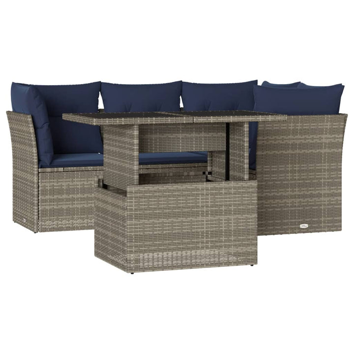 havesofasæt med 5 dele og hynder grå polyrattan