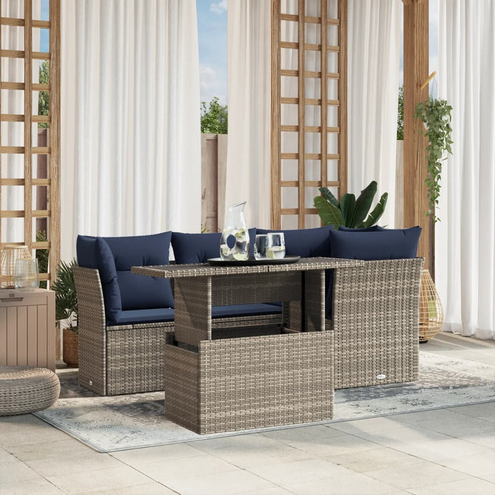 havesofasæt med 5 dele og hynder grå polyrattan