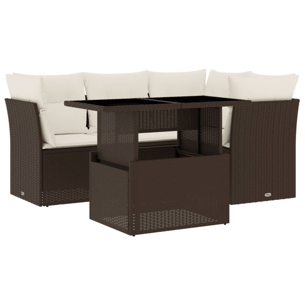 sofasæt til haven 5 dele med hynder polyrattan brun