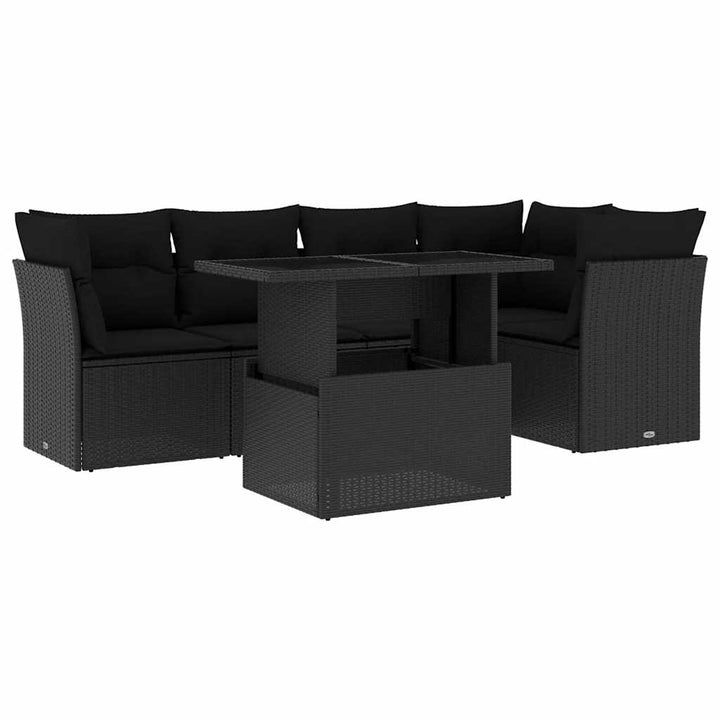 sofasæt til haven 6 dele med hynder polyrattan sort