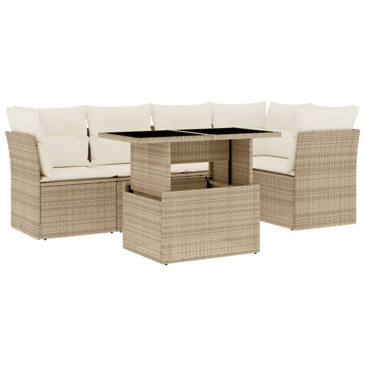 sofasæt til haven 6 dele med hynder polyrattan beige