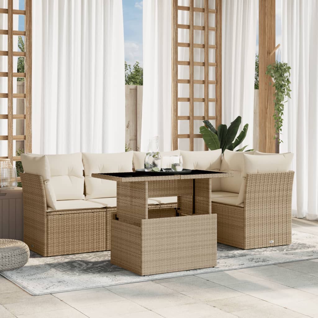 sofasæt til haven 6 dele med hynder polyrattan beige