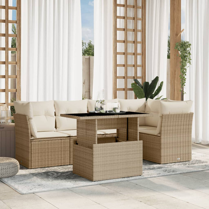 sofasæt til haven 6 dele med hynder polyrattan beige