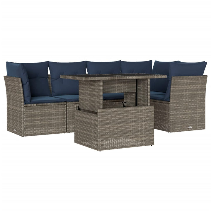 havesofasæt med 6 dele og hynder grå polyrattan