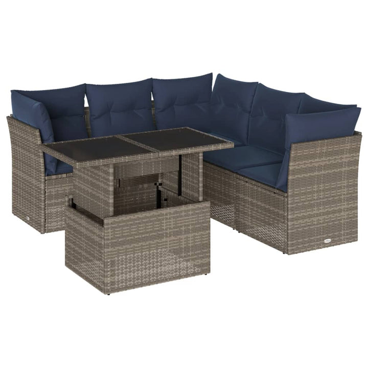 havesofasæt med 6 dele og hynder grå polyrattan