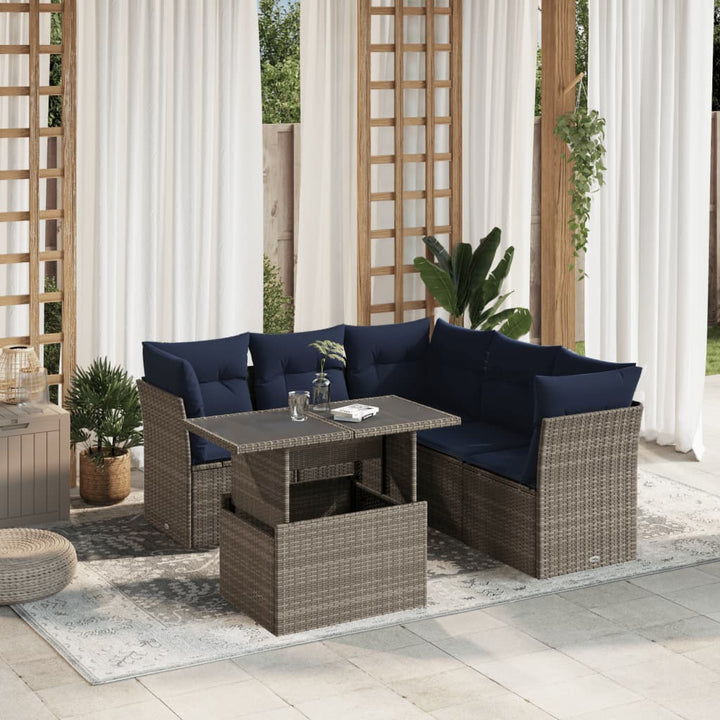 havesofasæt med 6 dele og hynder grå polyrattan
