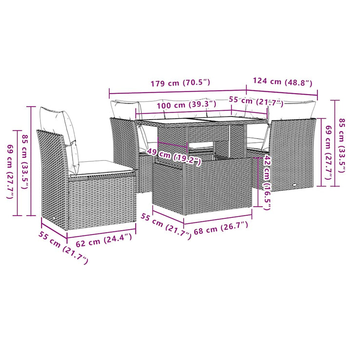 sofasæt til haven 6 dele med hynder polyrattan sort