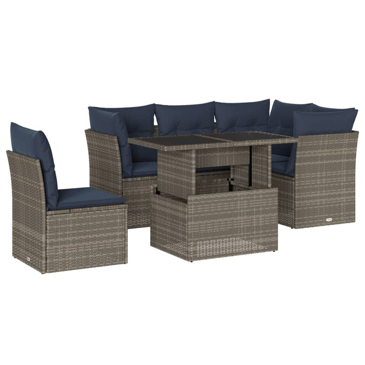 havesofasæt med 6 dele og hynder grå polyrattan