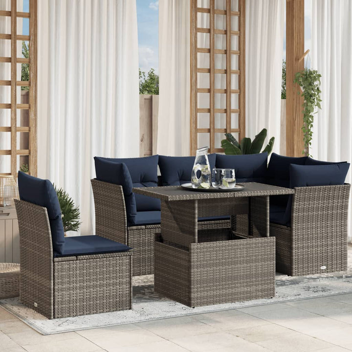 havesofasæt med 6 dele og hynder grå polyrattan