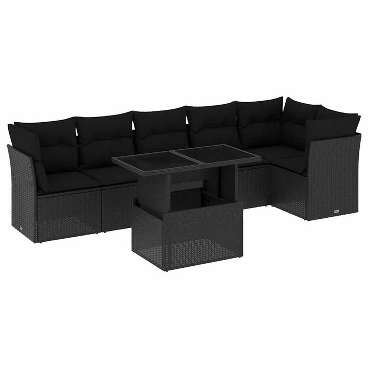 sofasæt til haven 7 dele med hynder polyrattan sort