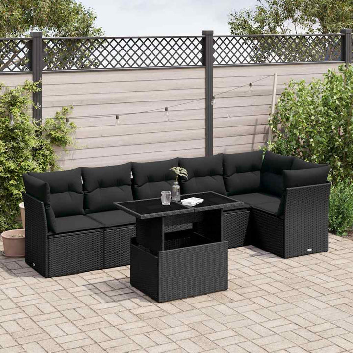 sofasæt til haven 7 dele med hynder polyrattan sort