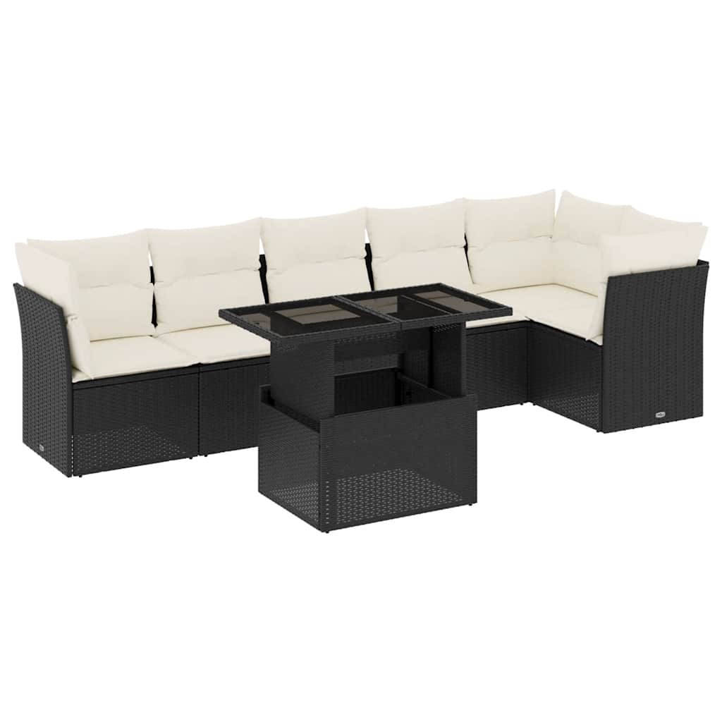 sofasæt til haven 7 dele med hynder polyrattan sort