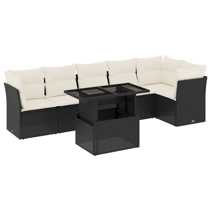 sofasæt til haven 7 dele med hynder polyrattan sort
