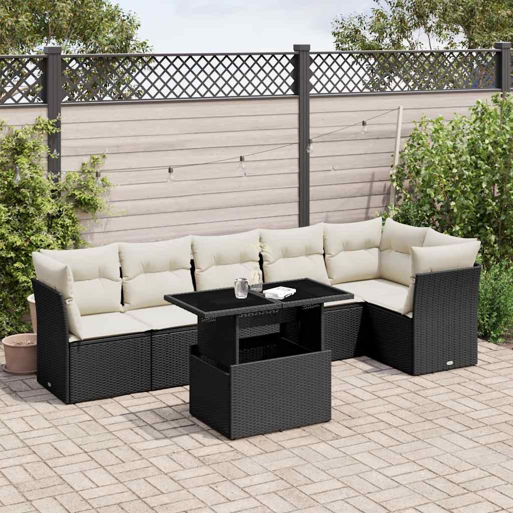 sofasæt til haven 7 dele med hynder polyrattan sort