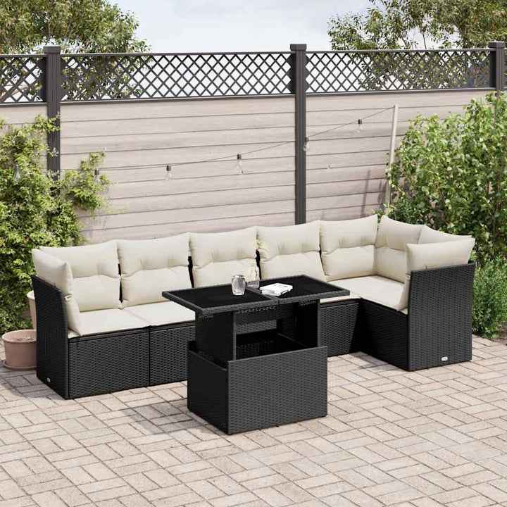sofasæt til haven 7 dele med hynder polyrattan sort