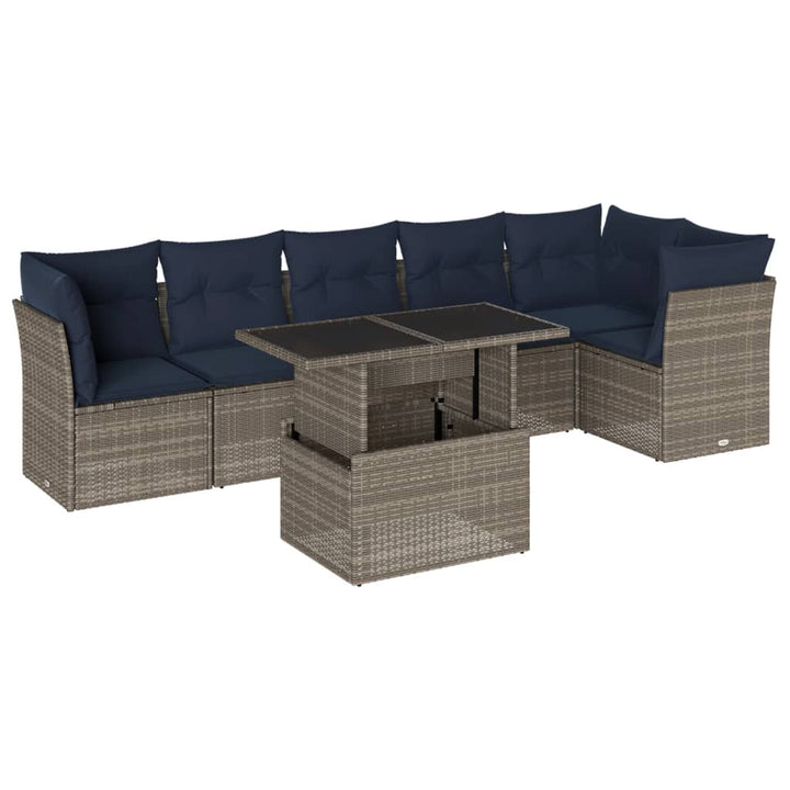 havesofasæt med 7 dele og hynder grå polyrattan
