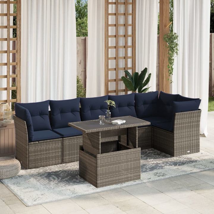 havesofasæt med 7 dele og hynder grå polyrattan