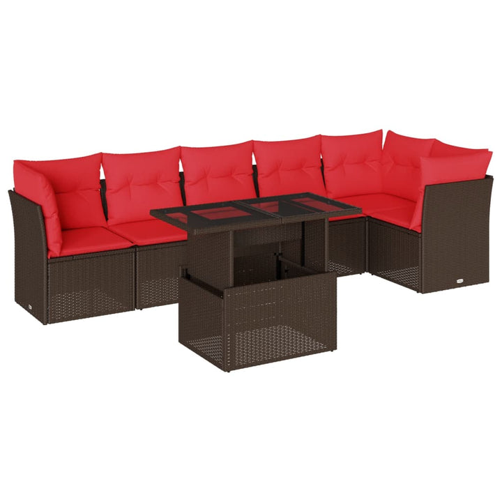 havesofasæt med 7 hynder brun polyrattan