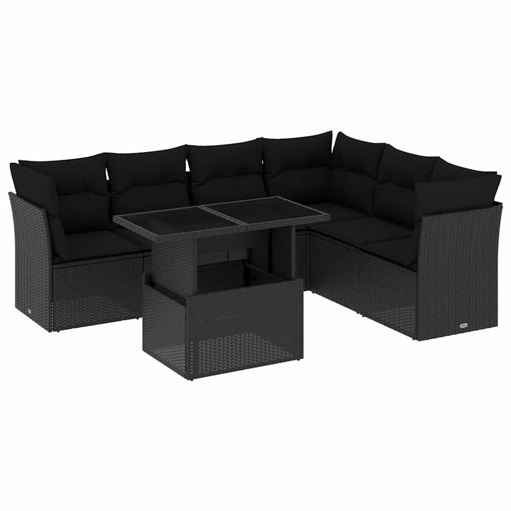 sofasæt til haven 7 dele med hynder polyrattan sort