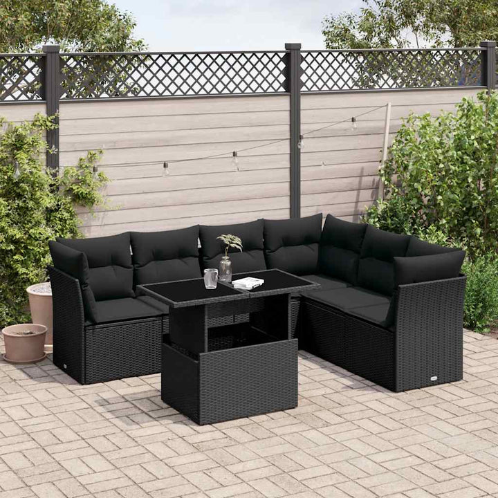 sofasæt til haven 7 dele med hynder polyrattan sort