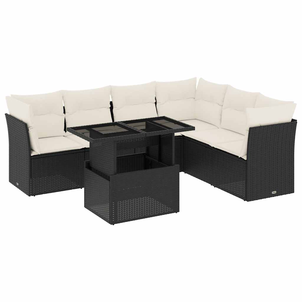 sofasæt til haven 7 dele med hynder polyrattan sort