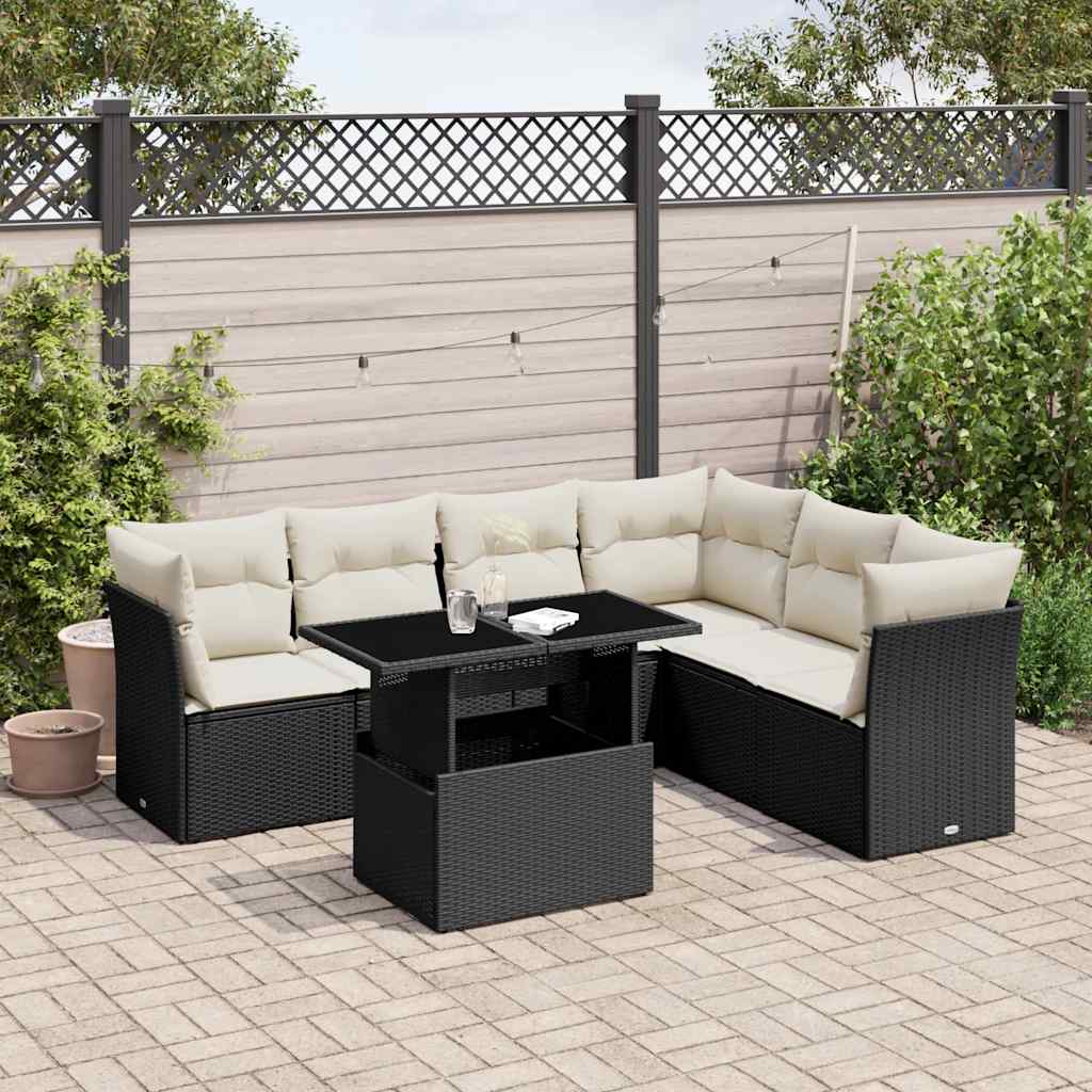 sofasæt til haven 7 dele med hynder polyrattan sort
