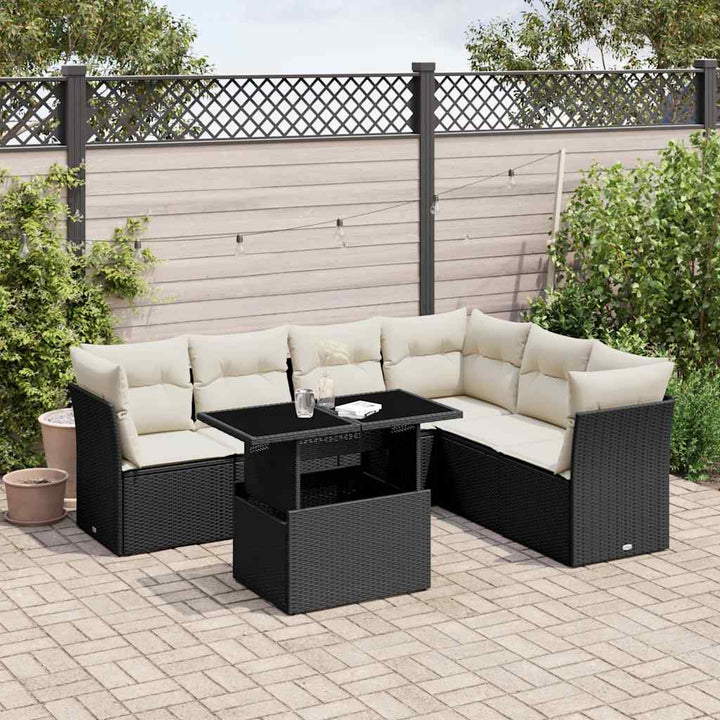 sofasæt til haven 7 dele med hynder polyrattan sort