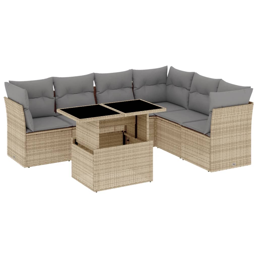 sofasæt til haven 7 dele med hynder polyrattan beige