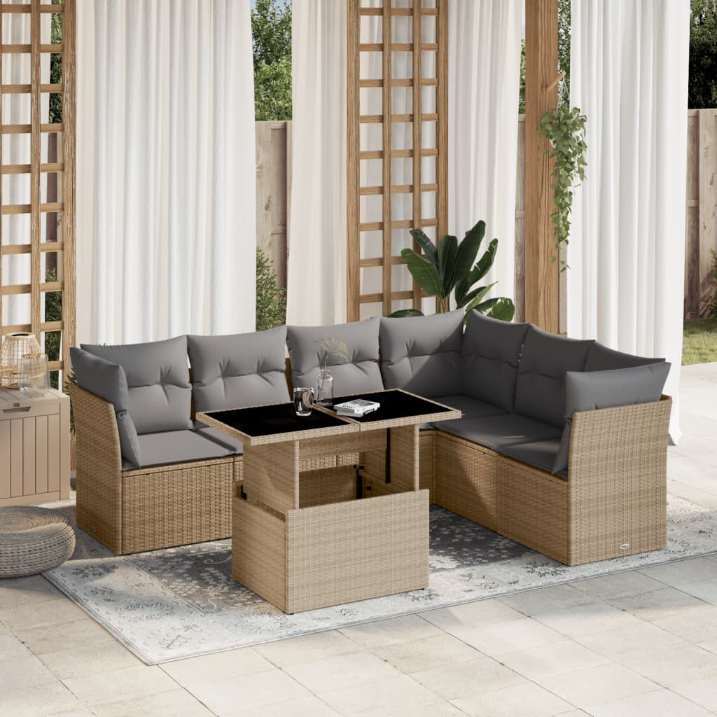sofasæt til haven 7 dele med hynder polyrattan beige
