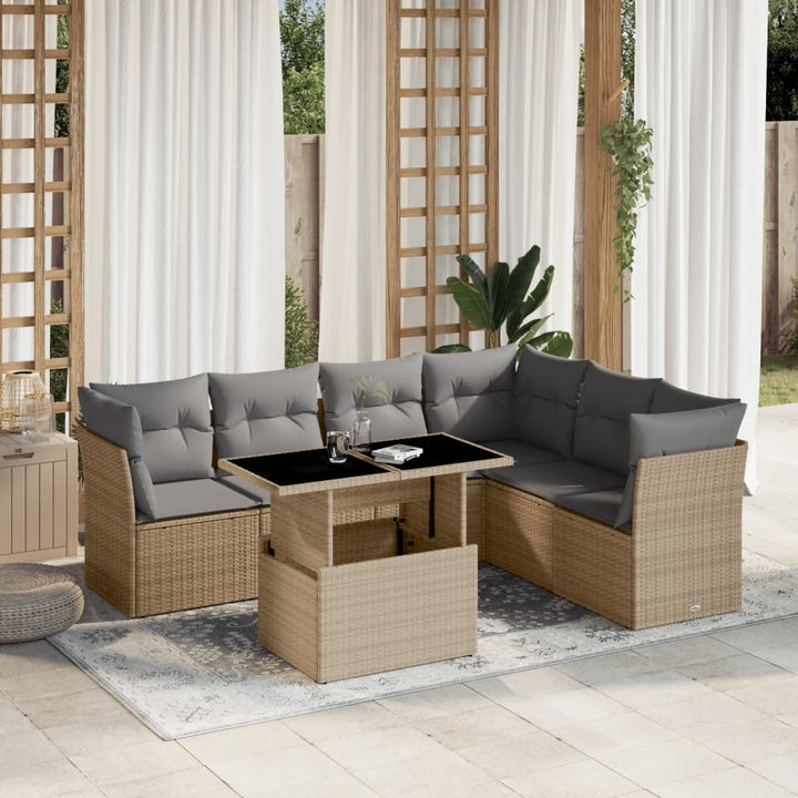 sofasæt til haven 7 dele med hynder polyrattan beige