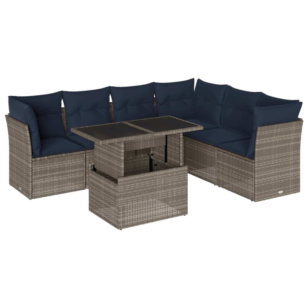 havesofasæt med 7 dele og hynder grå polyrattan