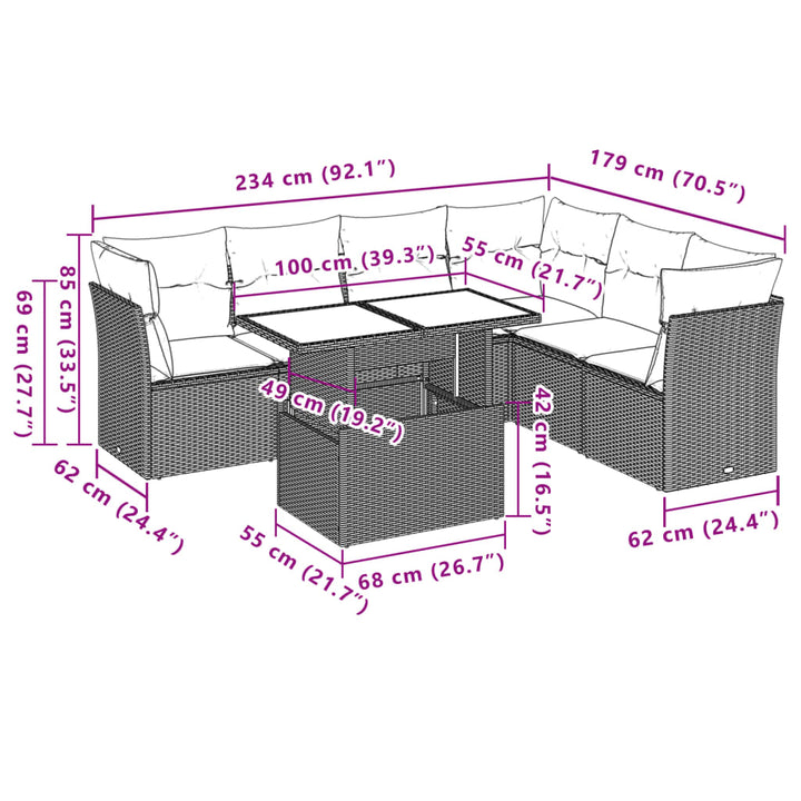sofasæt til haven 7 dele med hynder polyrattan lysegrå
