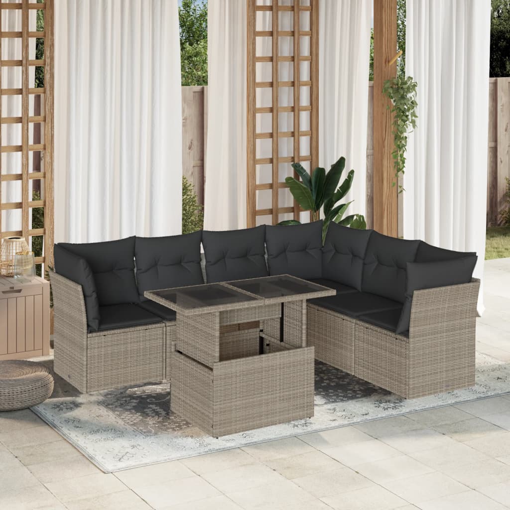 sofasæt til haven 7 dele med hynder polyrattan lysegrå