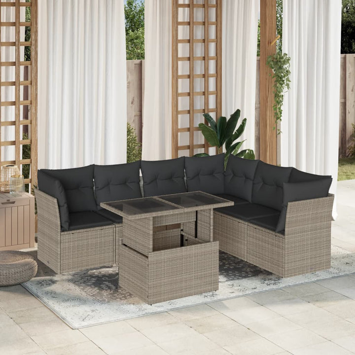 sofasæt til haven 7 dele med hynder polyrattan lysegrå