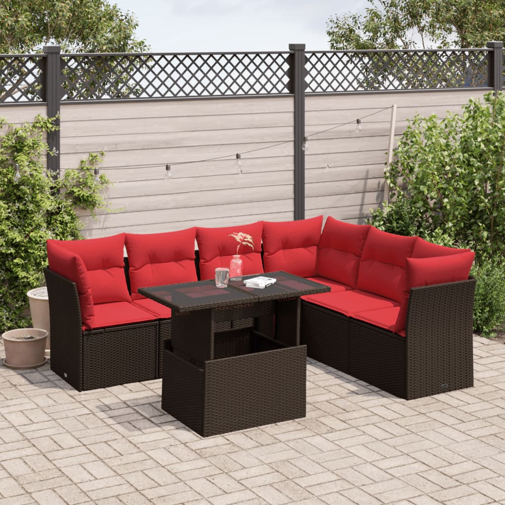 havesofasæt med 7 hynder brun polyrattan