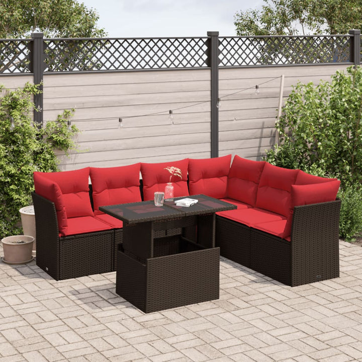 havesofasæt med 7 hynder brun polyrattan