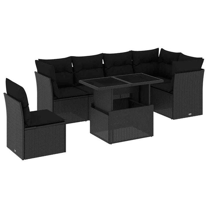 sofasæt til haven 7 dele med hynder polyrattan sort