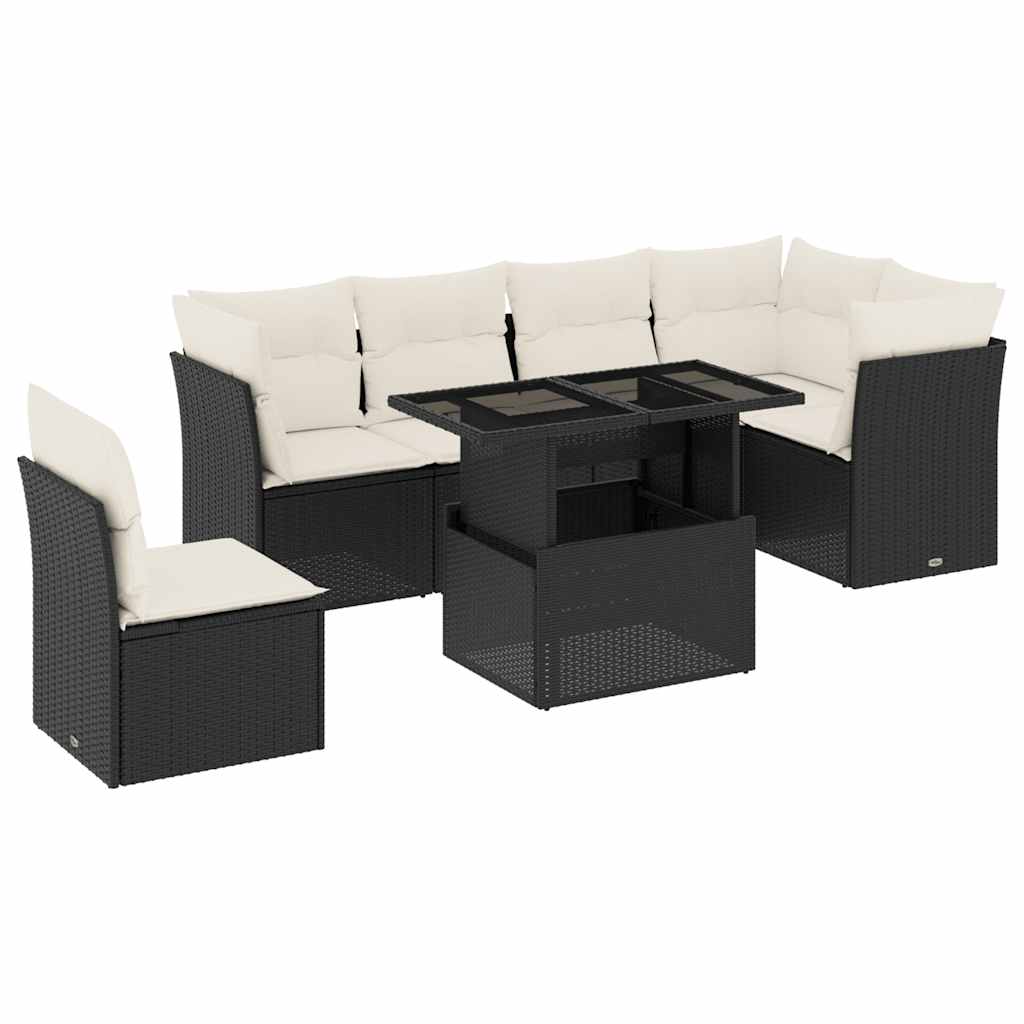 sofasæt til haven 7 dele med hynder polyrattan sort