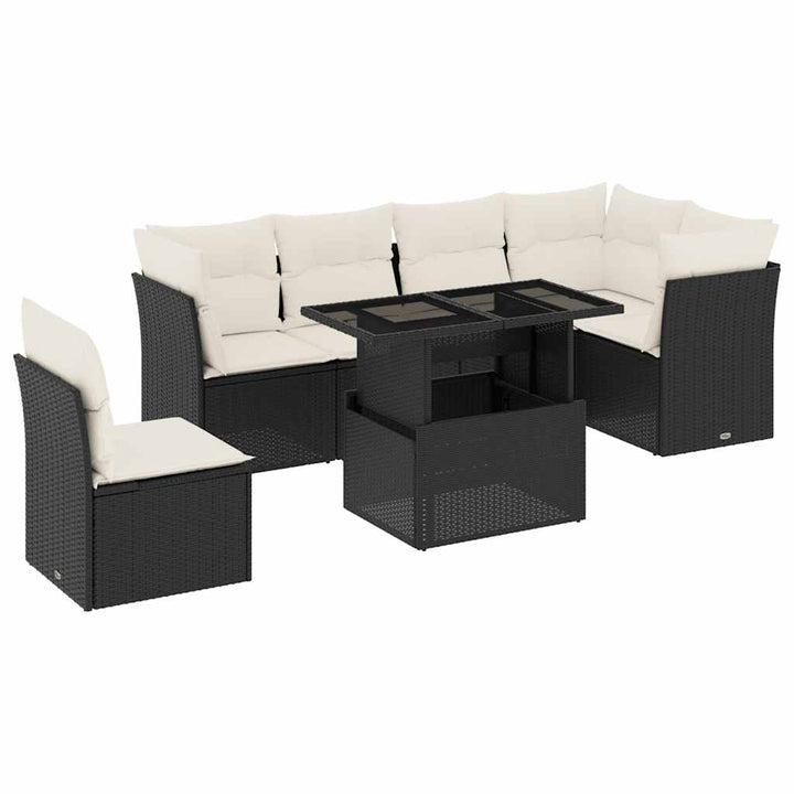 sofasæt til haven 7 dele med hynder polyrattan sort