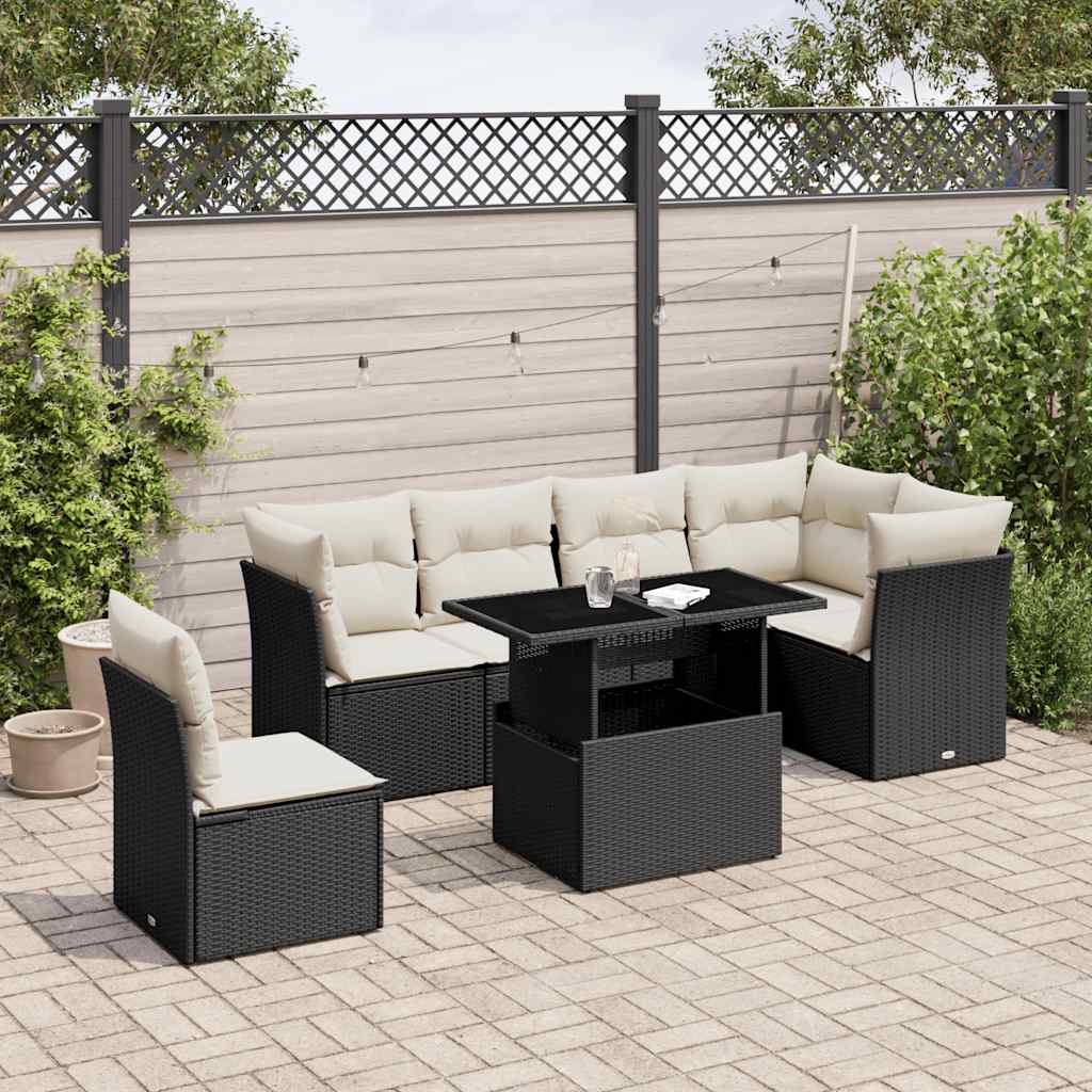 sofasæt til haven 7 dele med hynder polyrattan sort