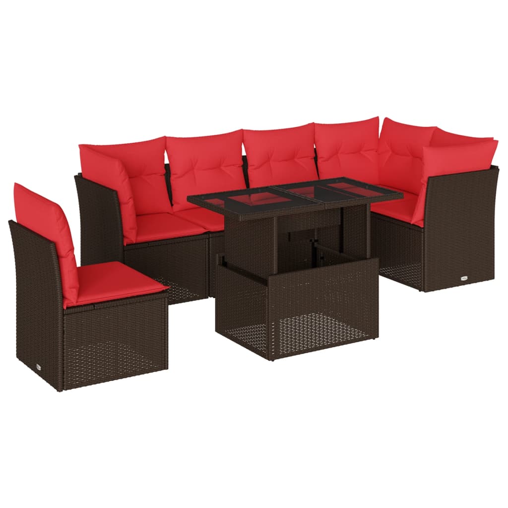 havesofasæt med 7 hynder brun polyrattan