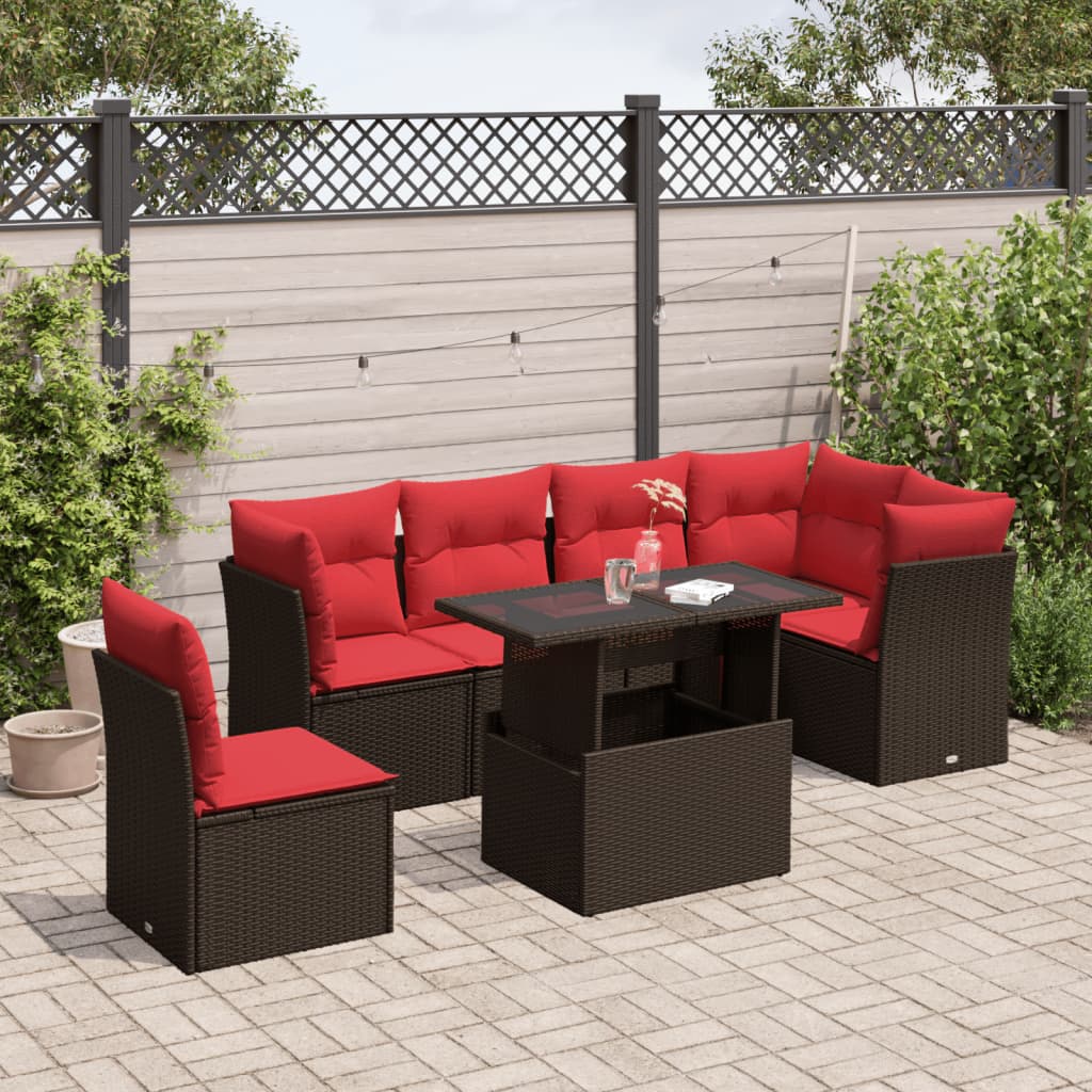 havesofasæt med 7 hynder brun polyrattan