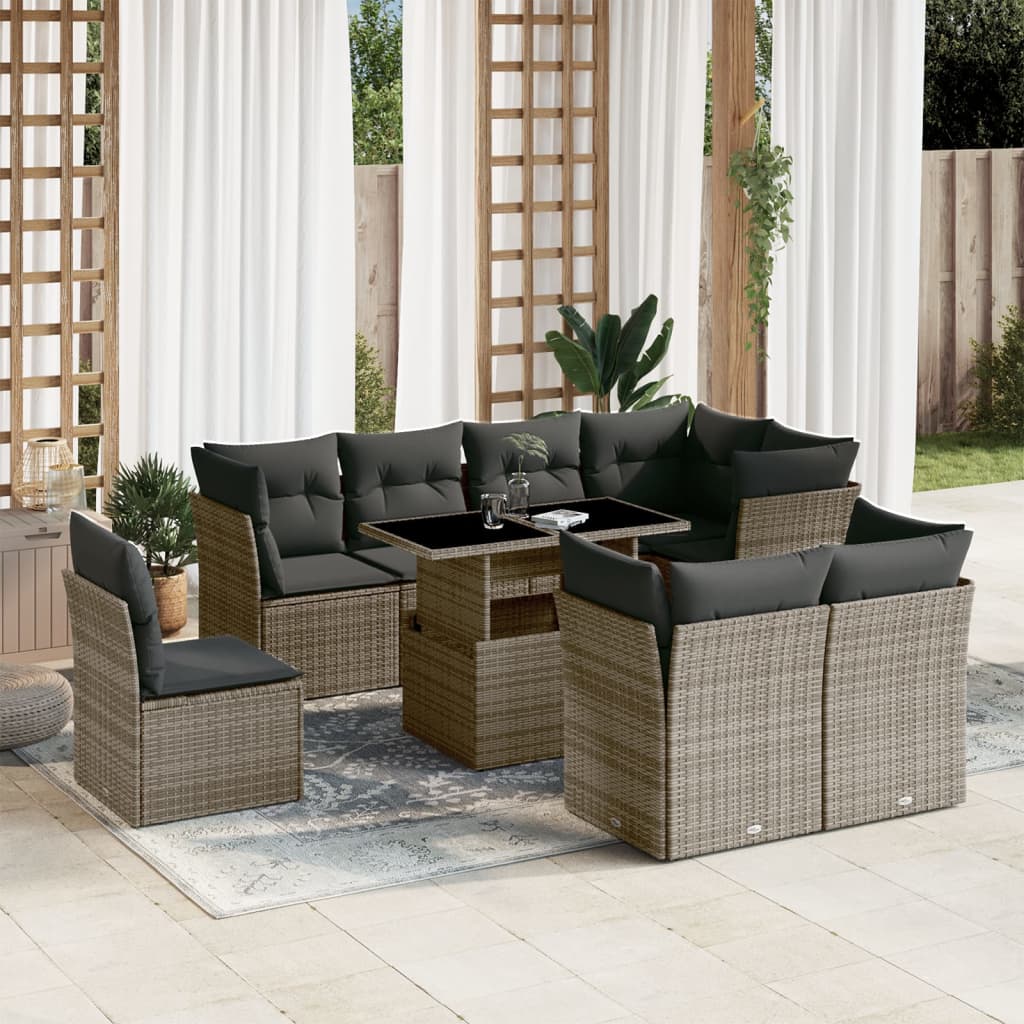 sofasæt til haven 9 dele med hynder polyrattan grå