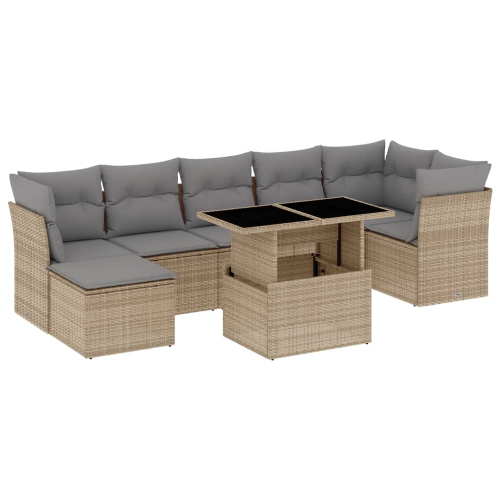 sofasæt til haven 8 dele med hynder polyrattan beige