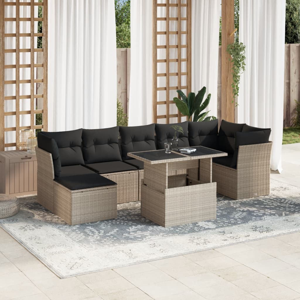 sofasæt til haven 8 dele med hynder polyrattan lysegrå