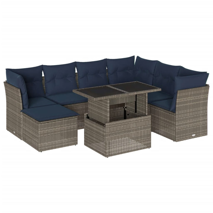 havesofasæt med 8 hynder grå polyrattan