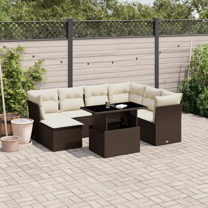 sofasæt til haven 8 dele med hynder polyrattan brun